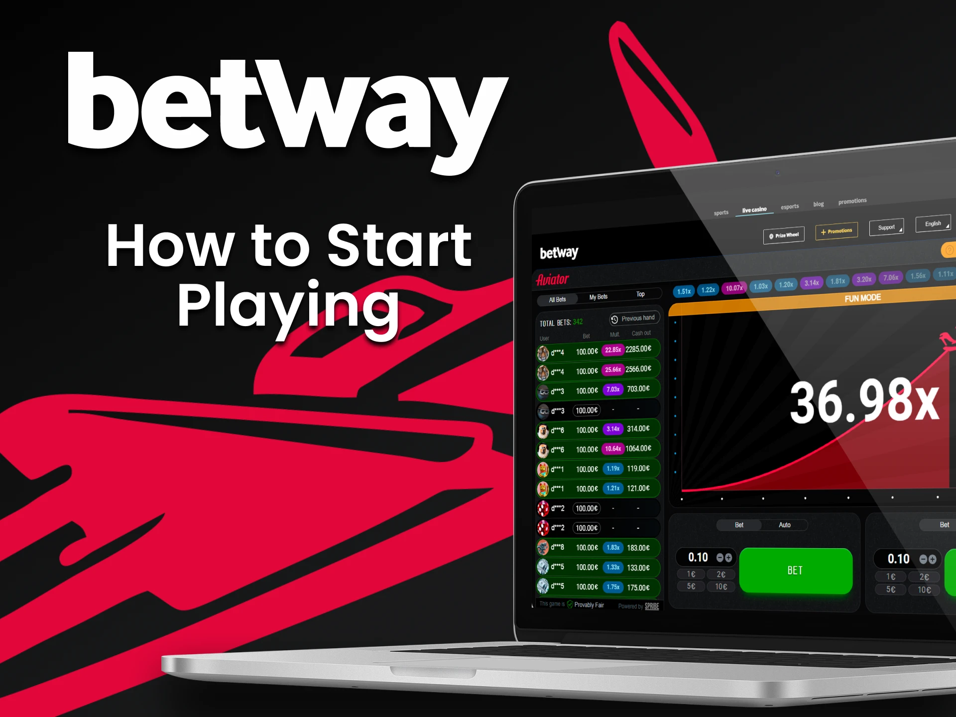 Vai à Betway e começa a jogar Aviator.