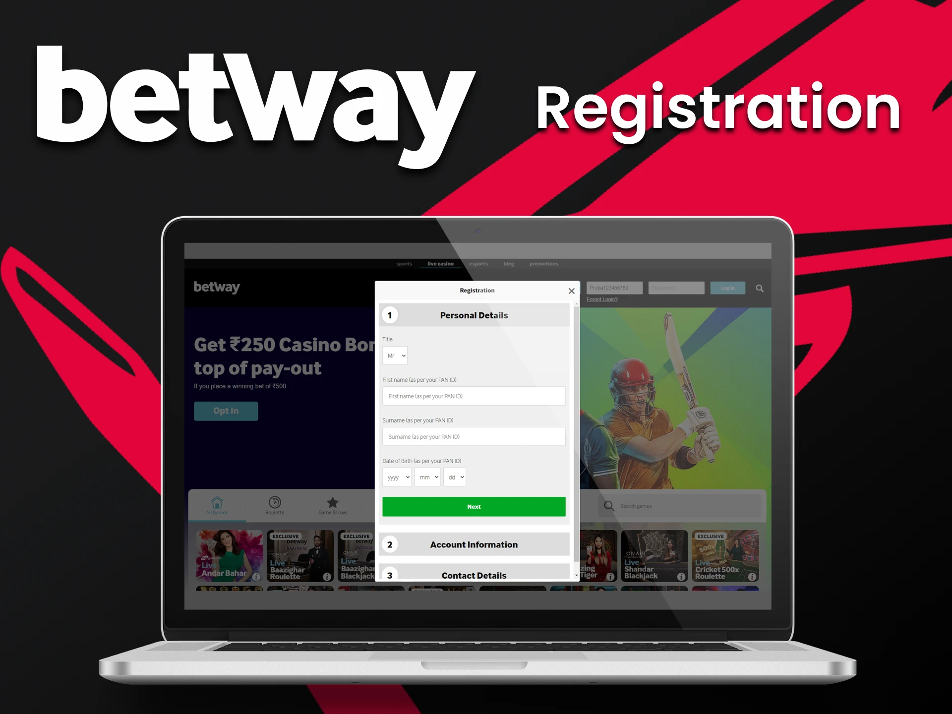 Para começar a jogar Aviator é necessário criar uma conta em Betway.