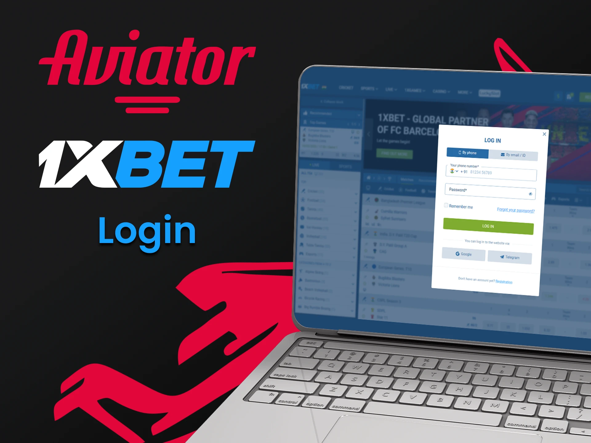 Faça login em sua conta para jogar Aviator na 1xbet.