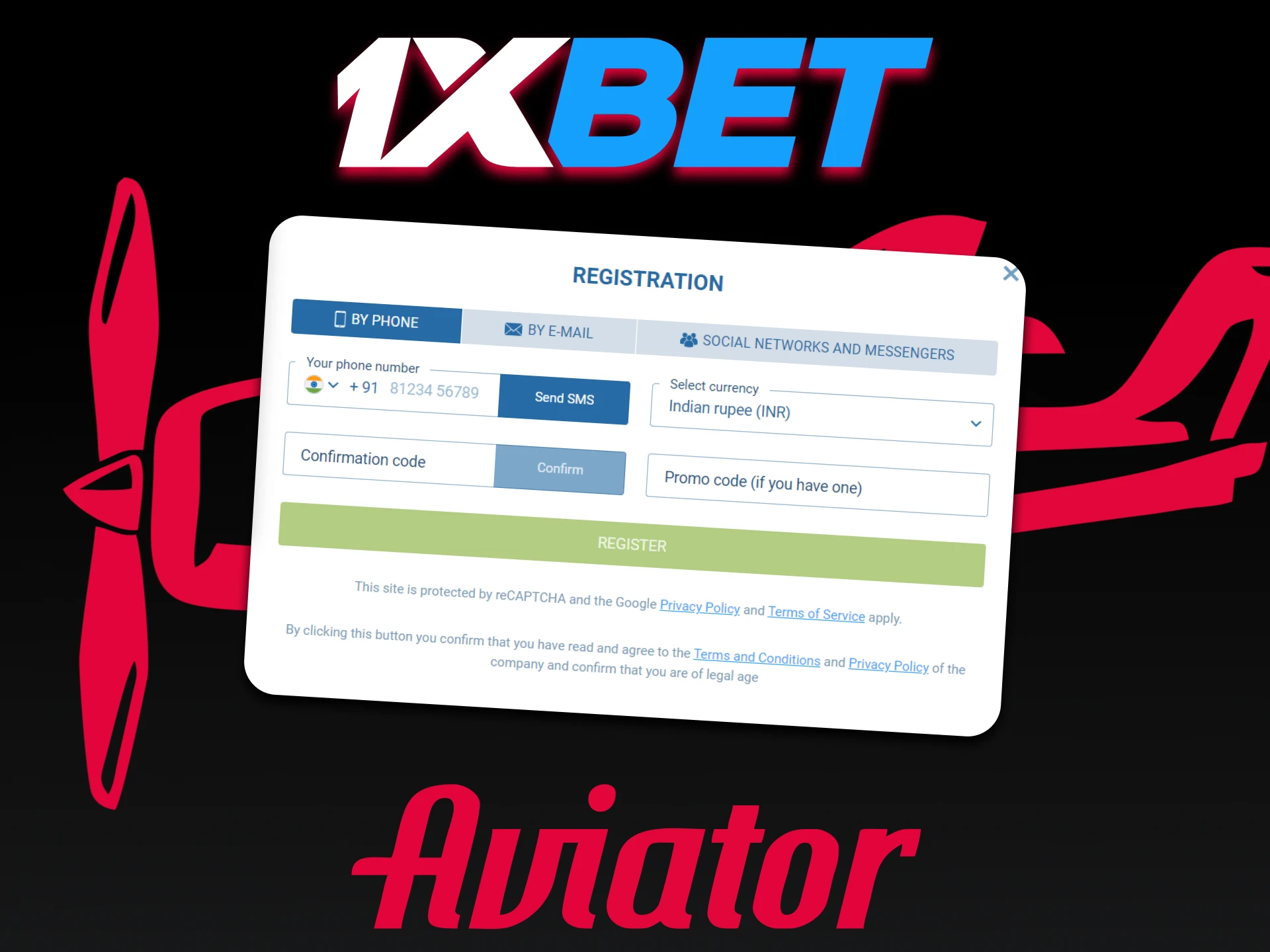 Passe pelo processo de registro na 1xbet para jogar Aviator.