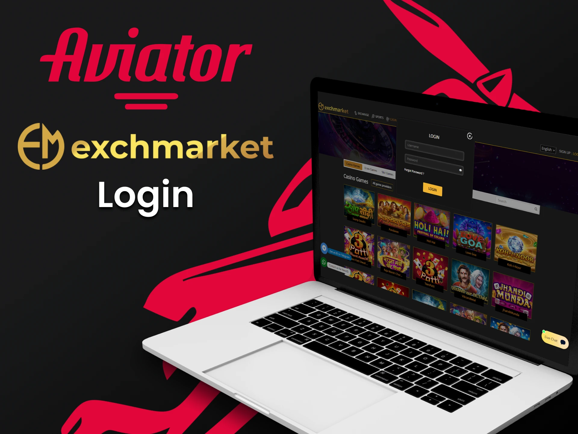 Faça login em sua conta pessoal para jogar Aviator no Exchmarket.