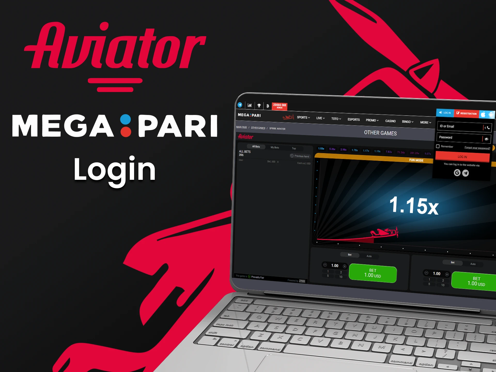 Faça login na sua conta Megapari e comece a jogar Aviator.