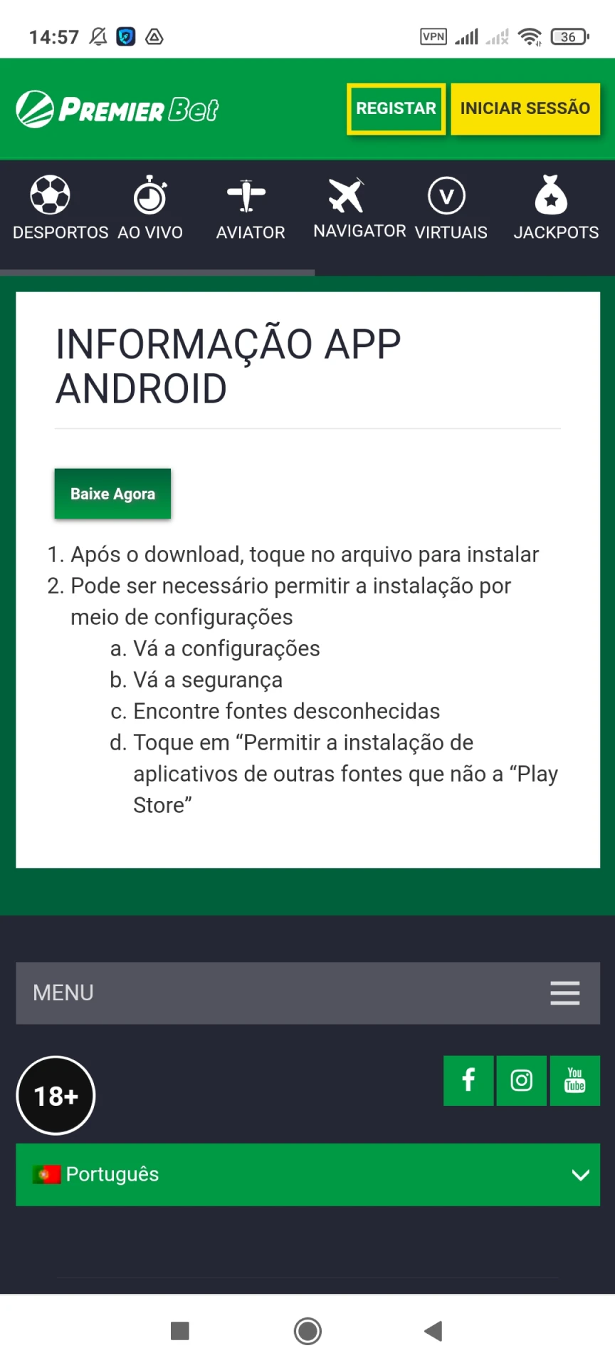 Baixe o aplicativo Premierbet para Android.