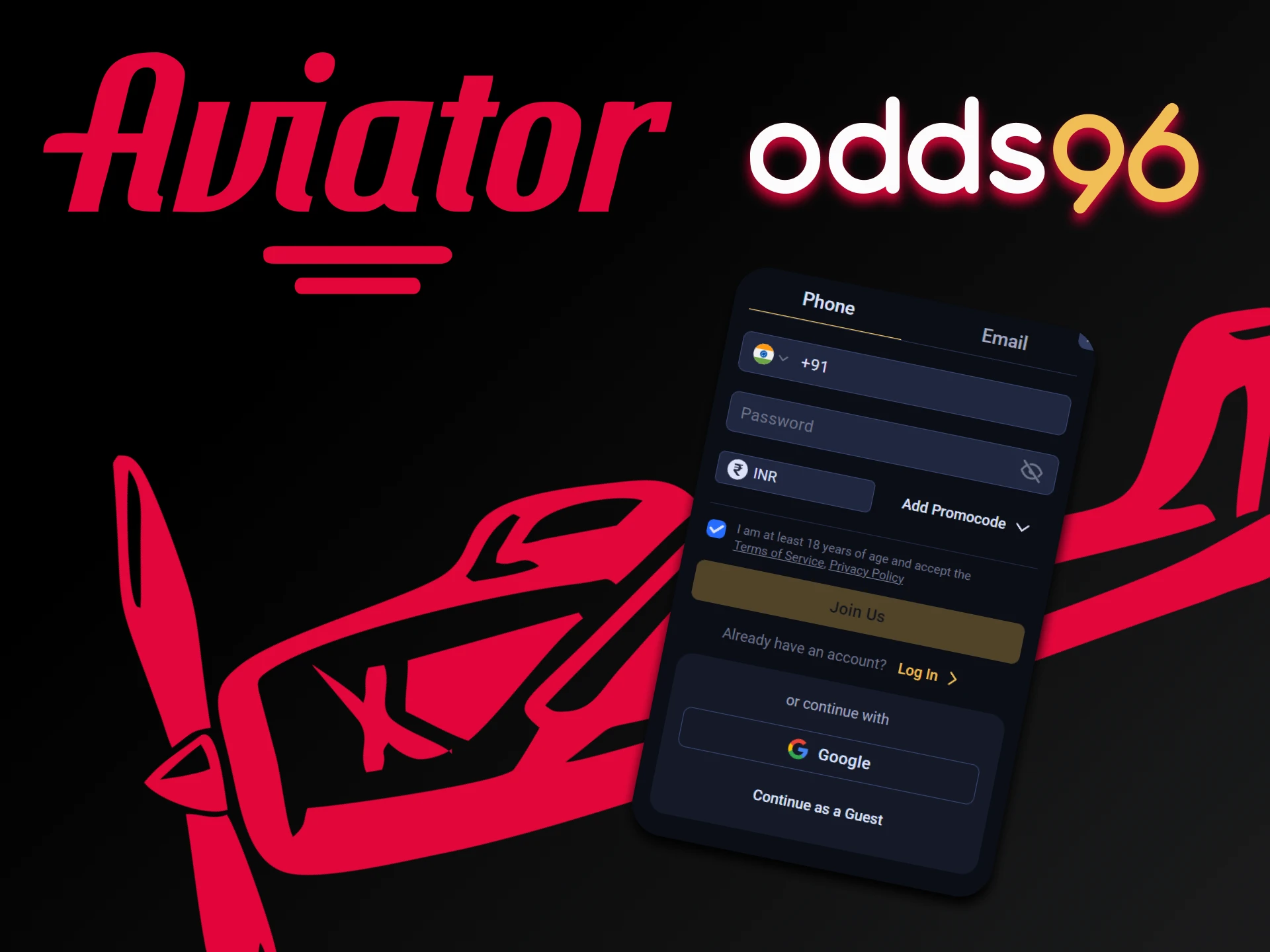 Passe pelo processo de registro na odds96 para jogar no Aviator.