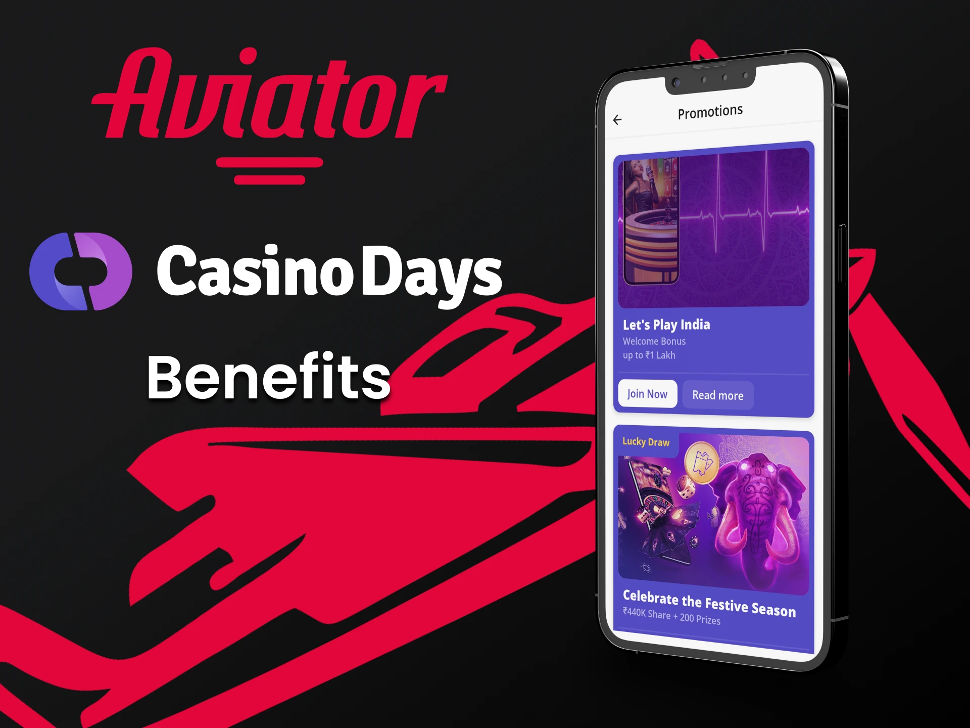 The Casino Days app has many advantages and bonuses for playing Aviator.