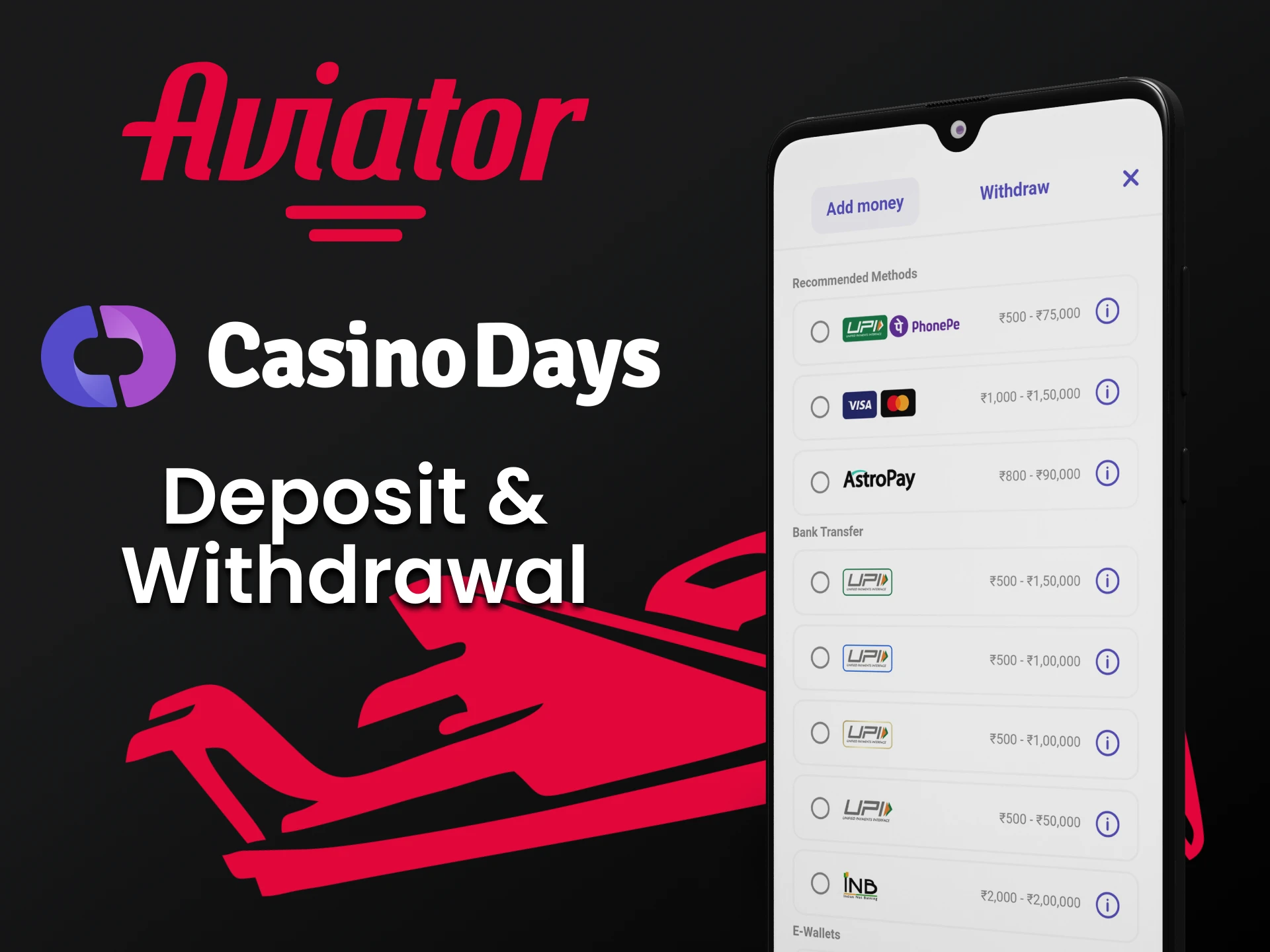 Find out how to deposit and withdraw funds for the Aviator in the Casino Days app.