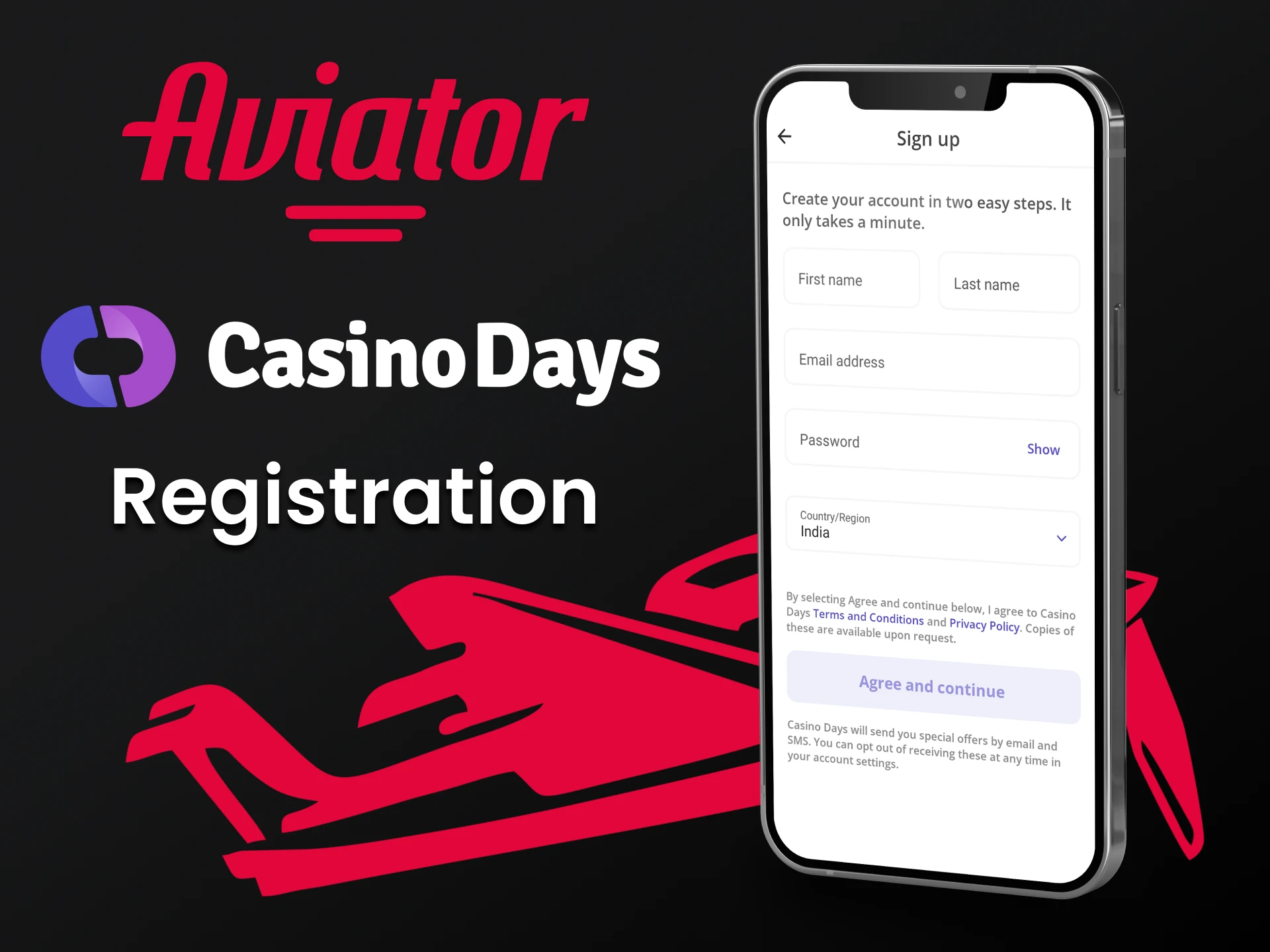 Create a personal account to play Aviator in the Casino Days application.