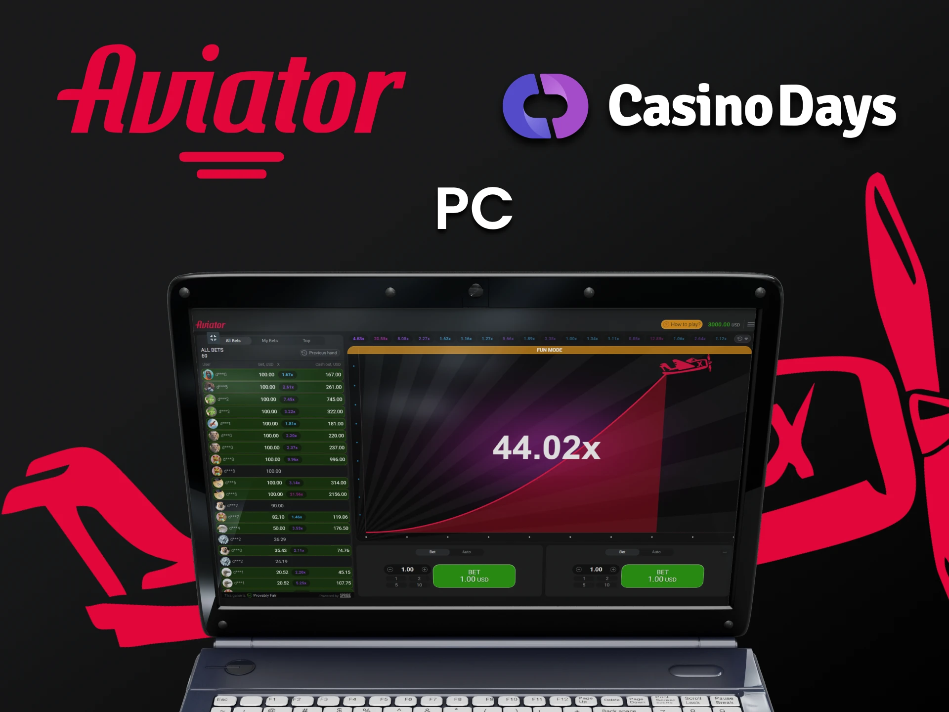 Use your PC to play Aviator at Casino Days.