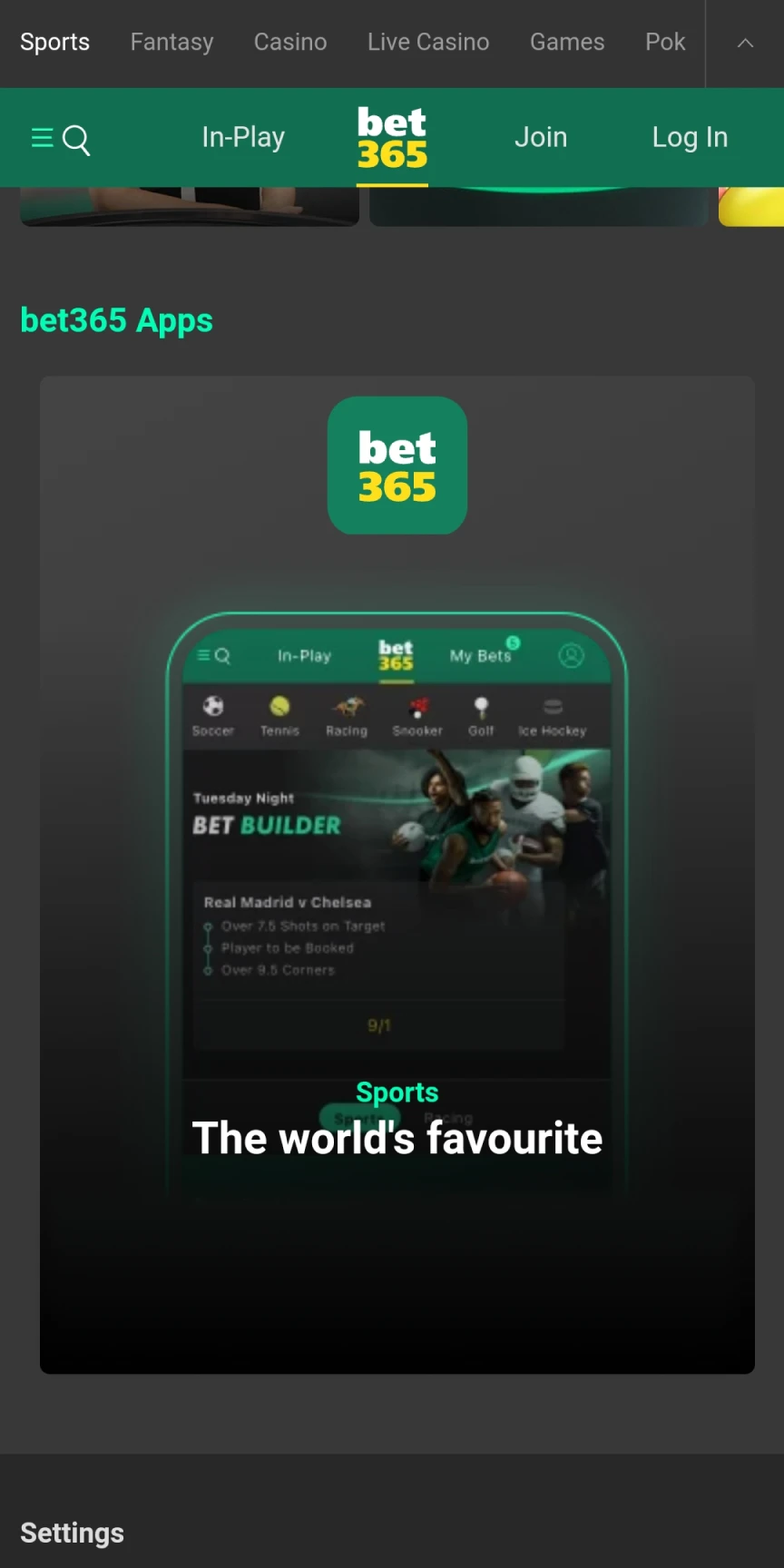 Download the Bet365 app for iOS.