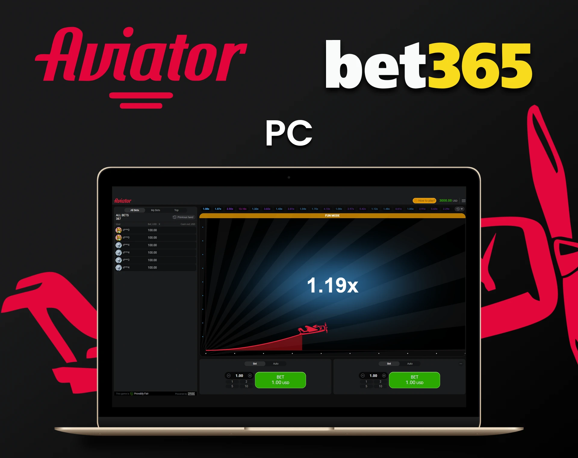 You can play Aviator on bet365 via your PC.