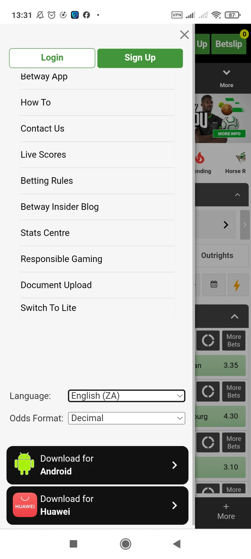 ابحث عن تطبيق Betway لتنزيله على نظام Android.