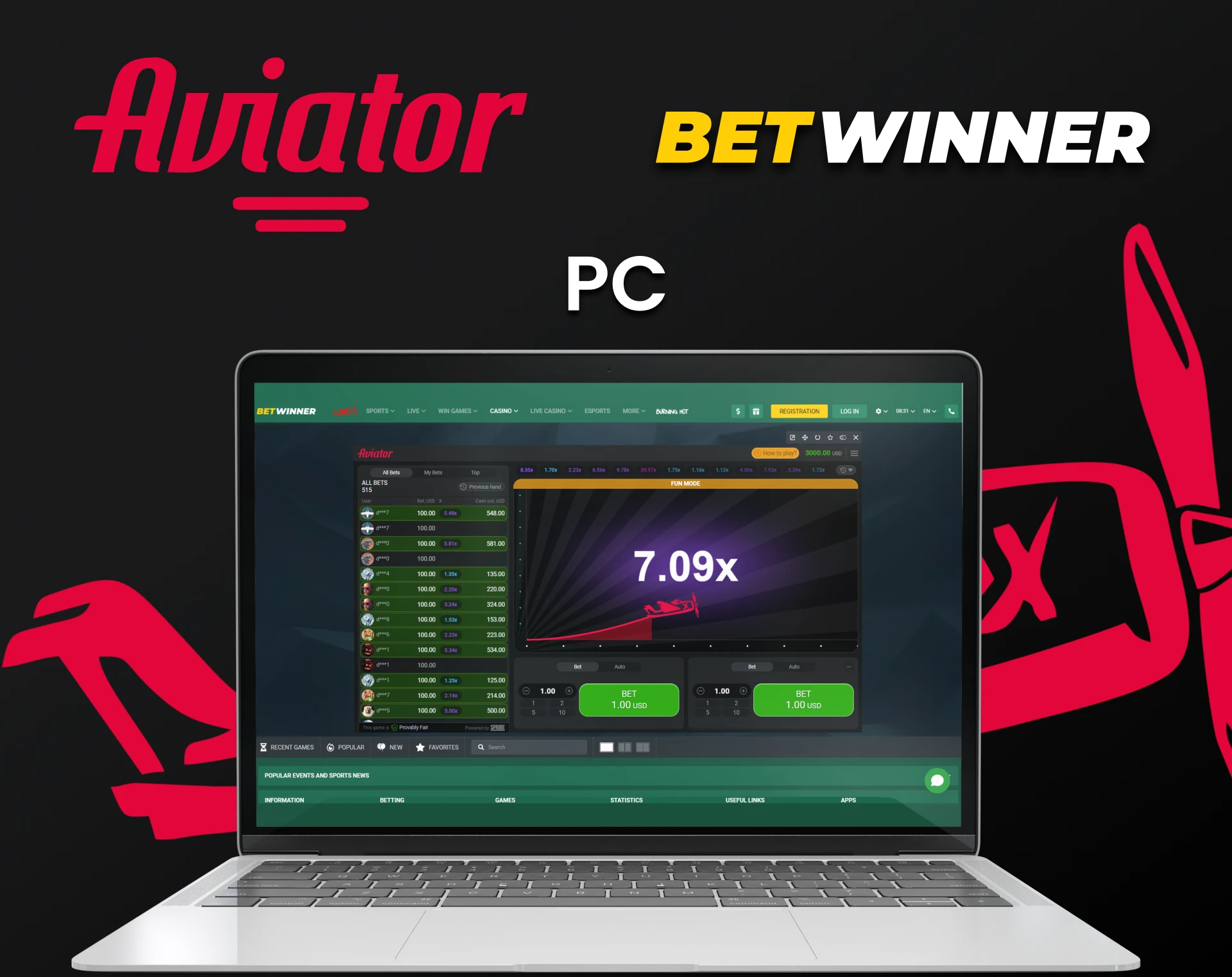 Use seu PC para jogar Aviator na Betwinner.