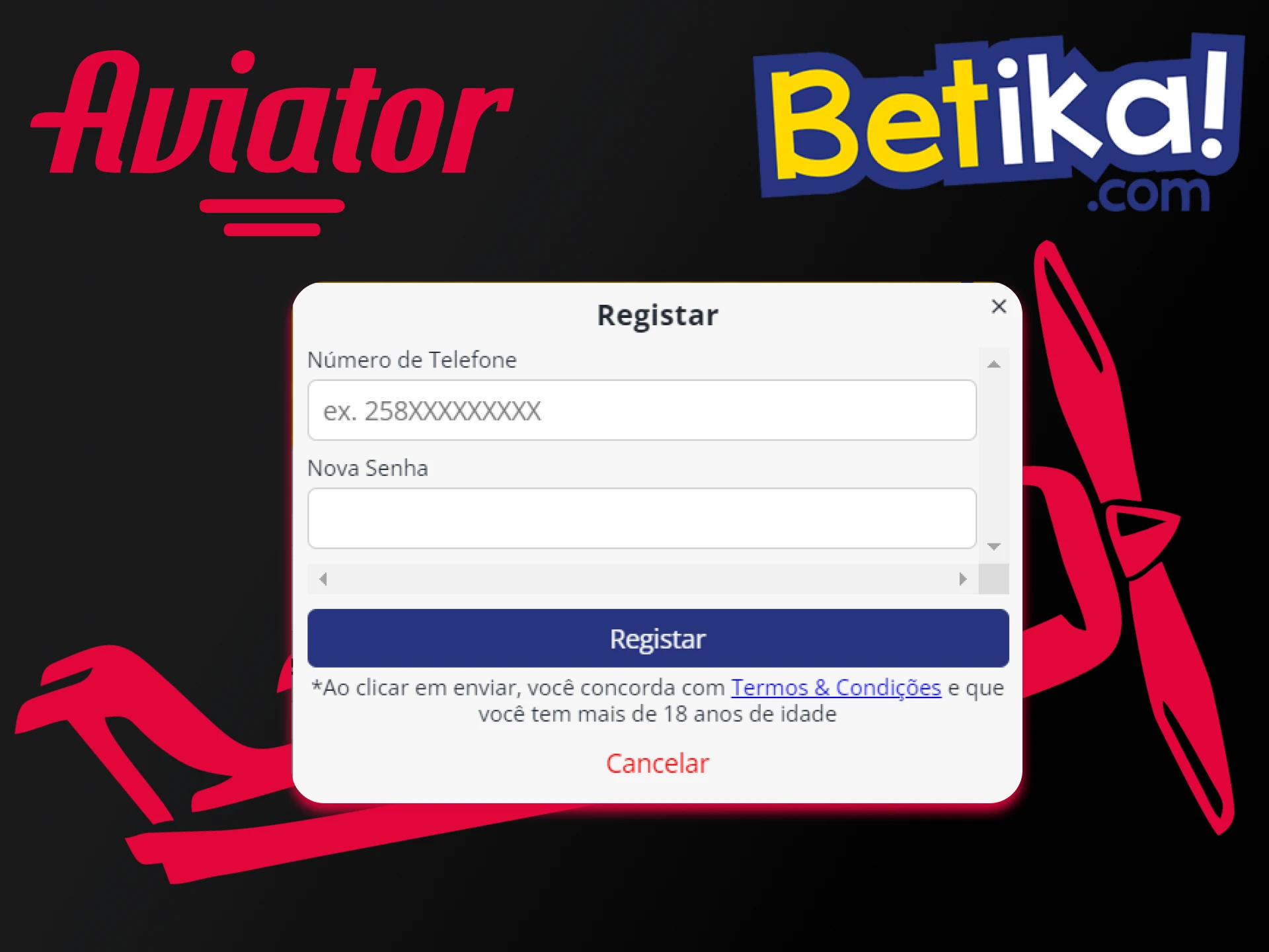 Crie uma conta no site oficial do Betika para jogar o jogo Aviator.