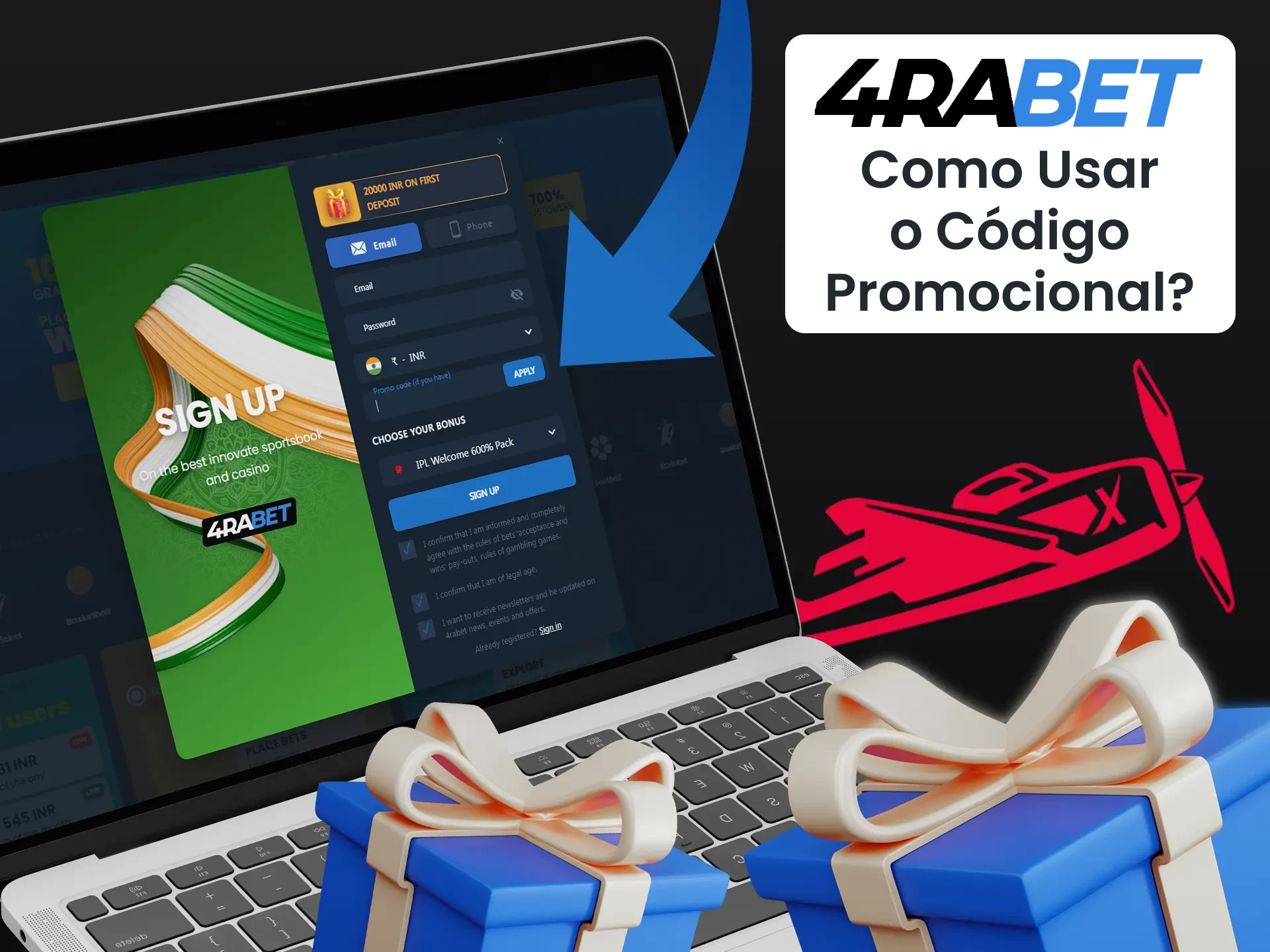 Insira o código promocional do 4rabet durante o registro e receba seu bônus.