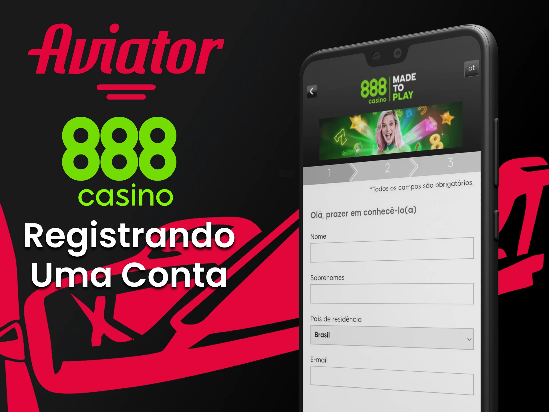 Crie uma conta no 888casino e jogue Aviator com dinheiro real.