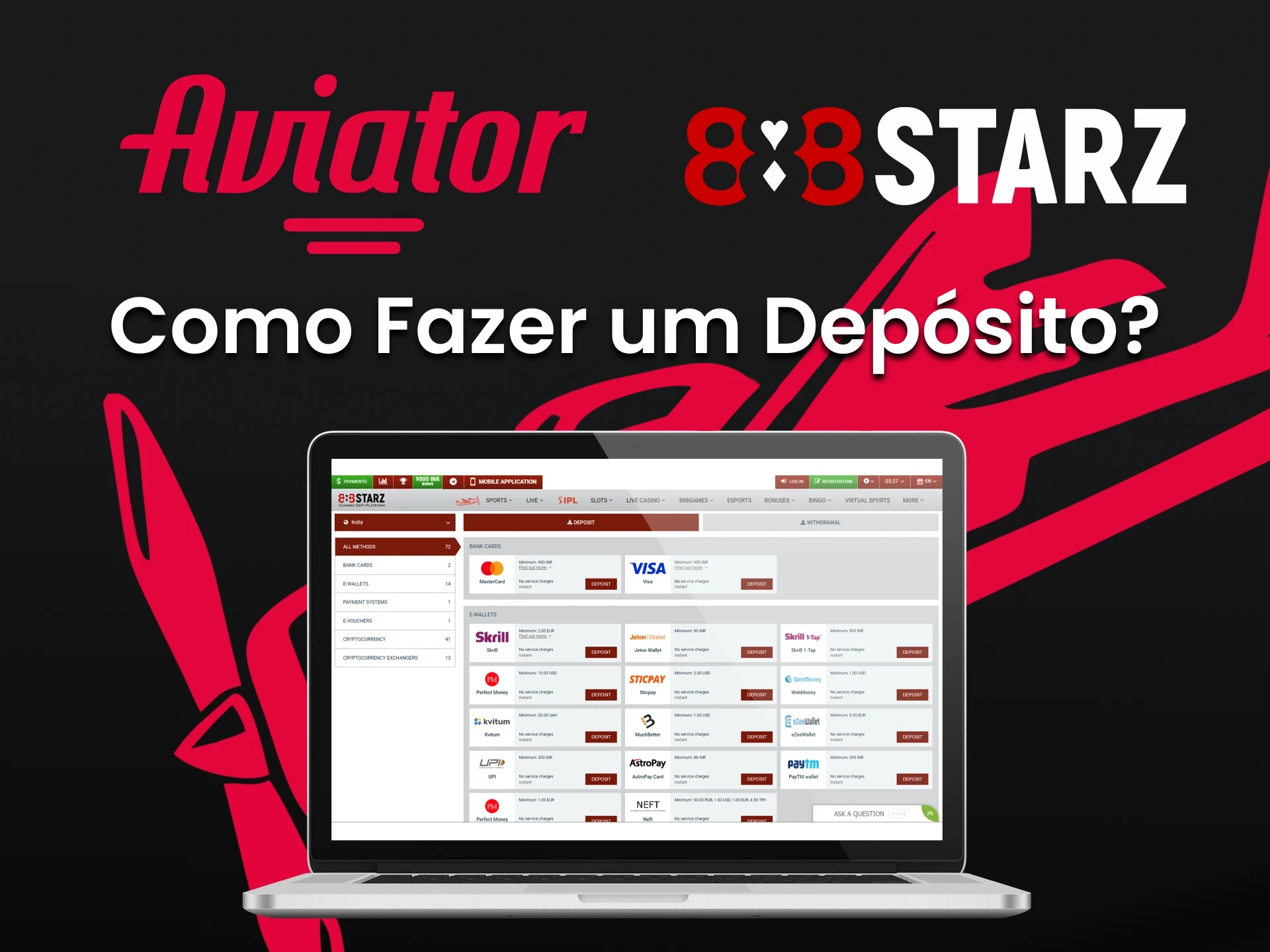 Escolha uma maneira conveniente de depositar no 888starz.