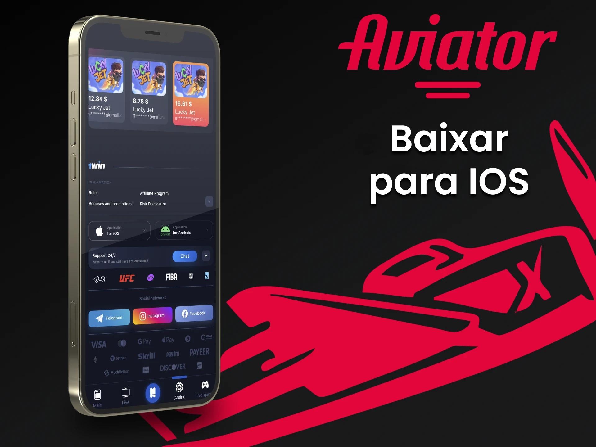 Baixe o aplicativo em seu dispositivo iOS para jogar o Aviator.