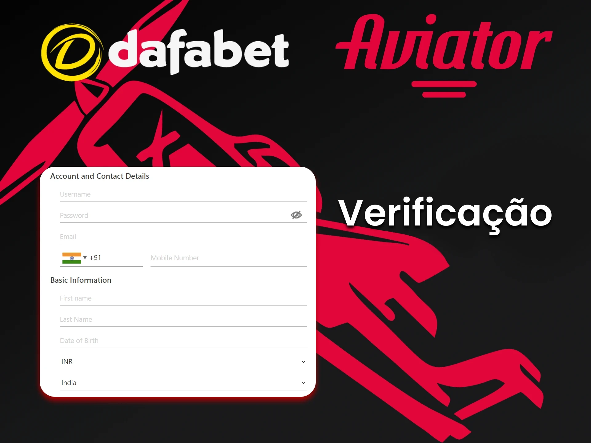 Preencha os dados necessários na Dafabet para jogar no Aviator.