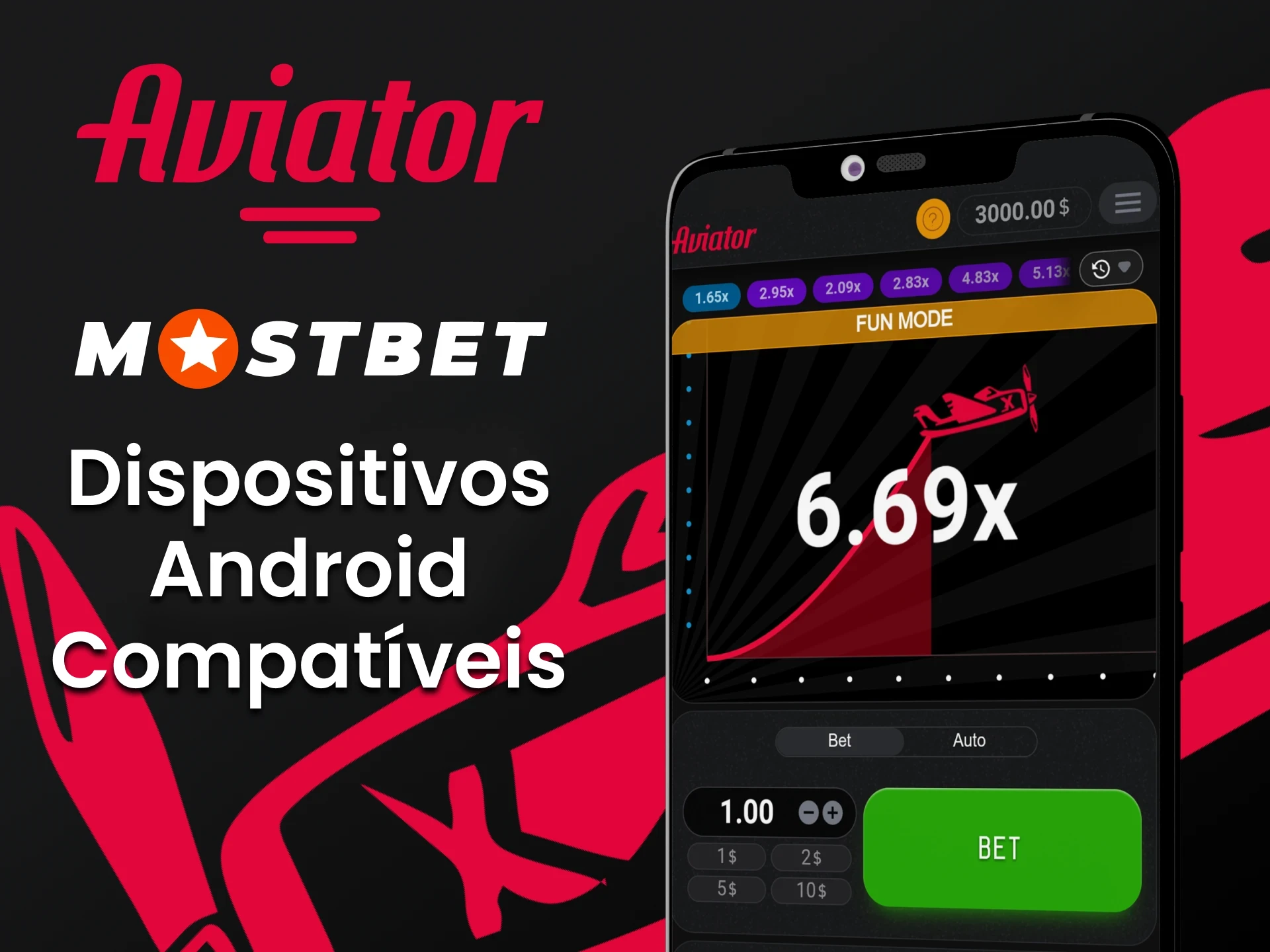 Jogue Aviator através do aplicativo Mostbet em seu dispositivo Android.