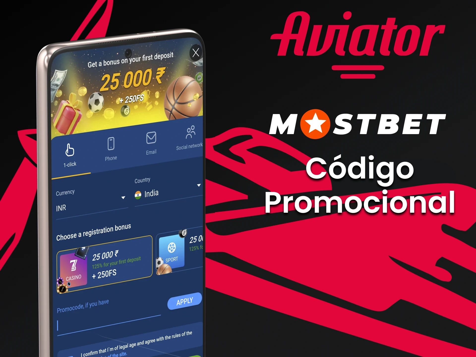 Use o código promocional da Mostbet.