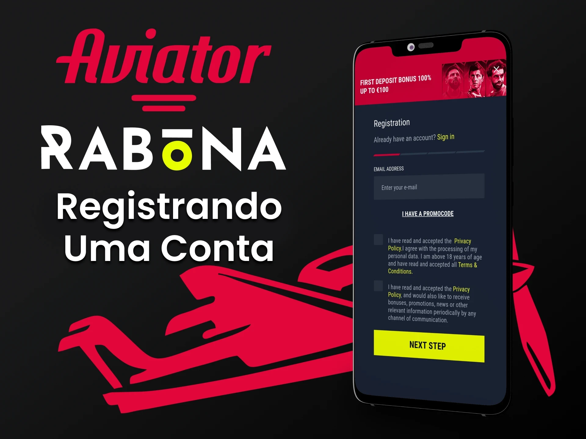 Para jogar Aviator, registe-se na aplicação Rabona.